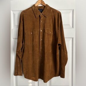 EUC Men’s Indigo Palms by Tommy Bahama Brown Suede Long Sleeve Shirt Jacket, L